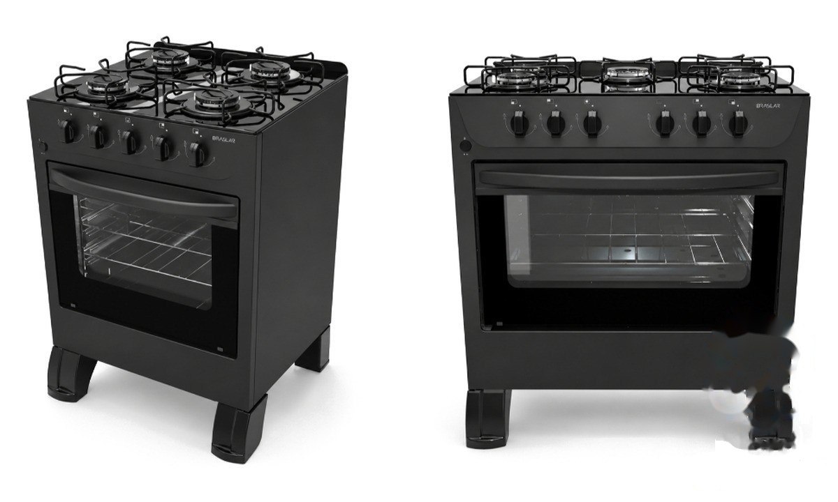 ➡️ FOGÃO DE PISO Á GÁS BRASLAR CARINA 5 BOCAS PRETO COM MESA DE VIDRO ACENDIMENTO AUTOMÁTICO