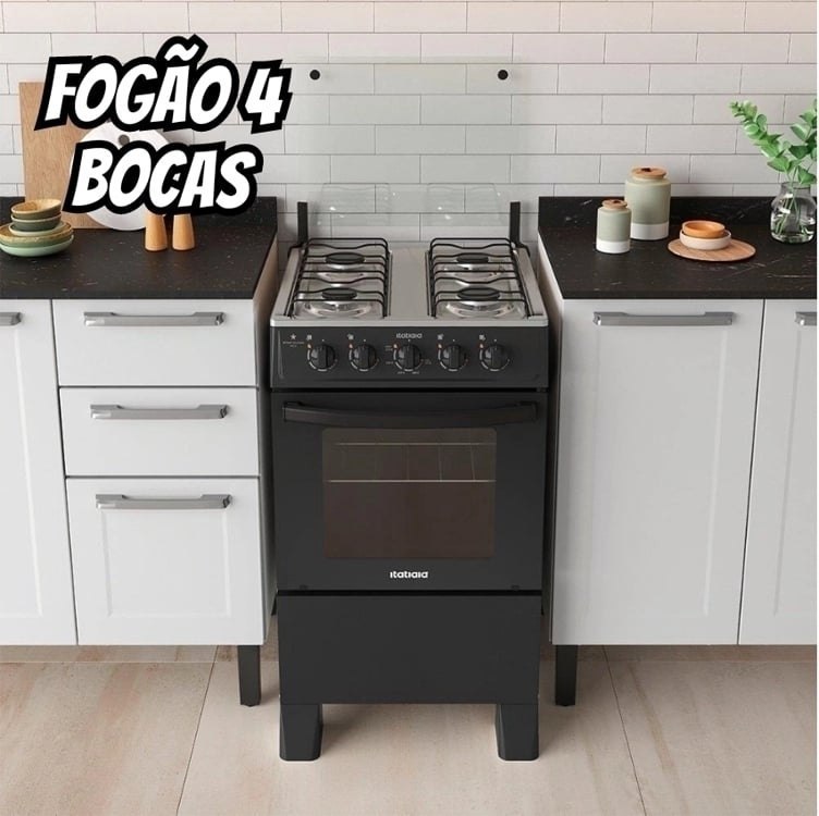 Fogão Itatiaia 4 Bocas Star Clean New Preto