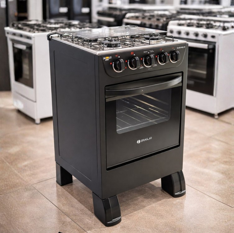 Fogão New Sirius 4 Bocas Mesa Inox Braslar Preto