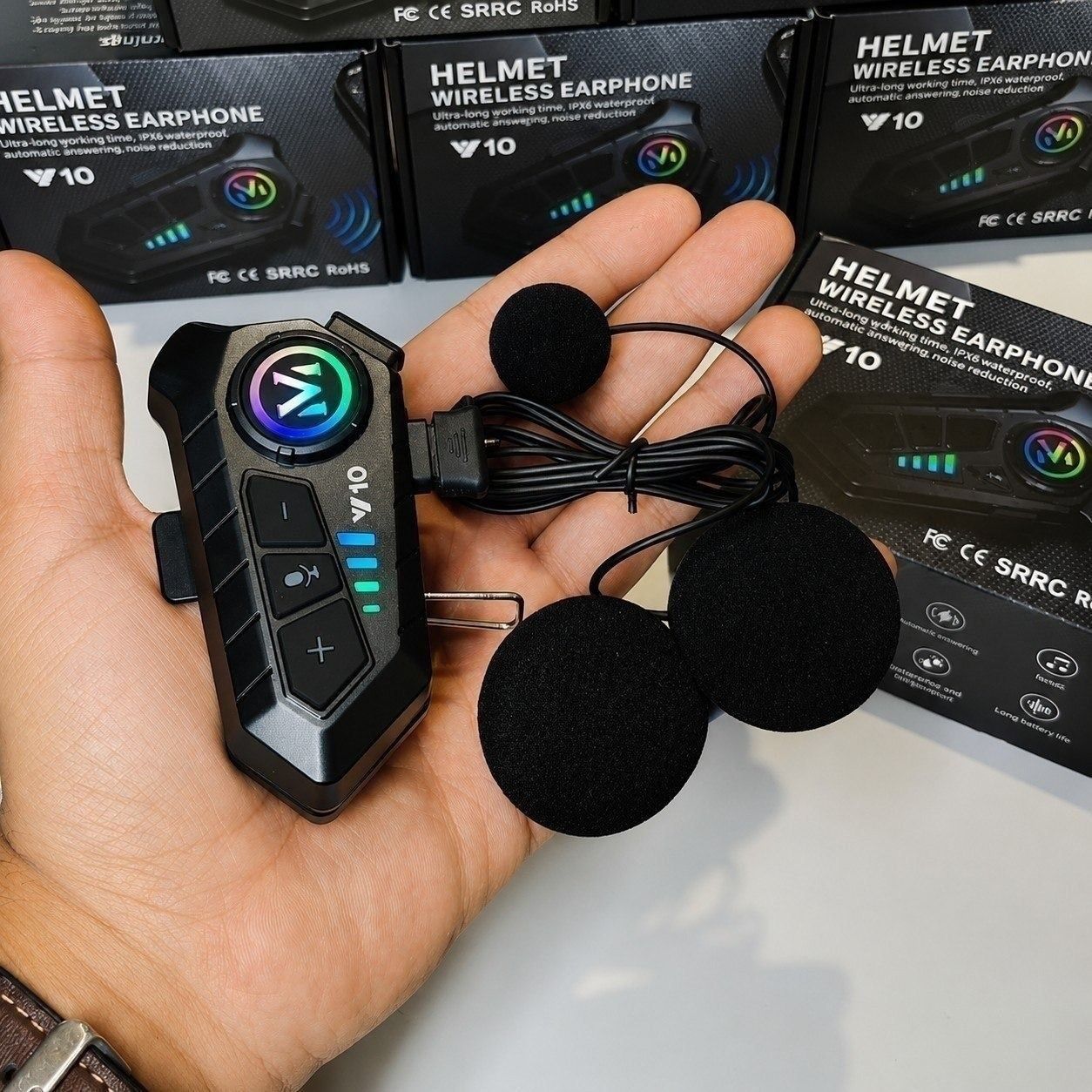 Fone De Ouvido Para Capacete Intercomunicador Bluetooth Headset Rgb Sem Fio