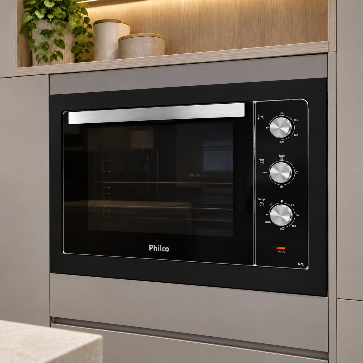 Forno Elétrico De Embutir Philco 47l, 2 Resistências, Multifunções, Preto Pfe47a