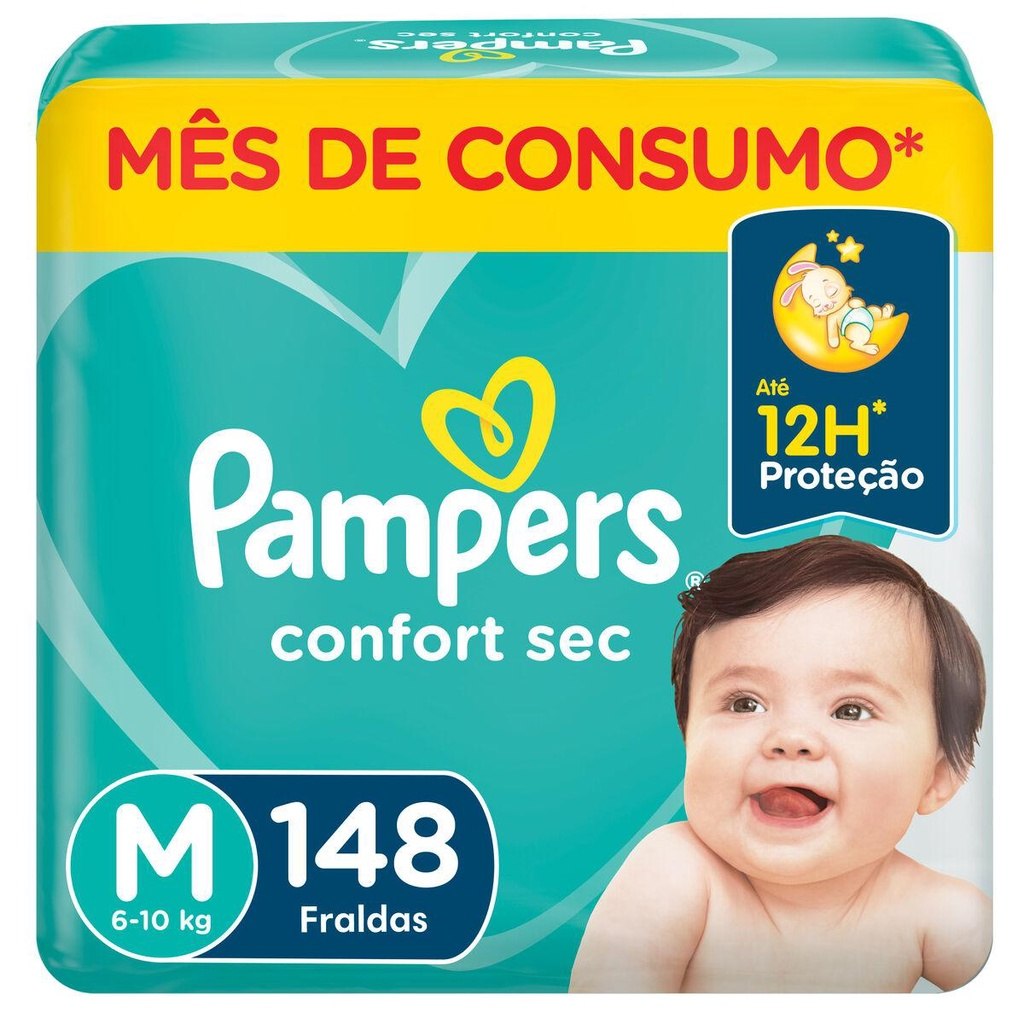 ➡️ Fralda Pampers Confort Sec Jumbo Plus M com 148 Unidades
