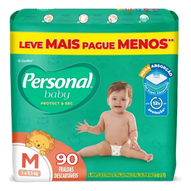 ⚠️ Fralda Personal Baby Protect & Sec M com 90 Unidades