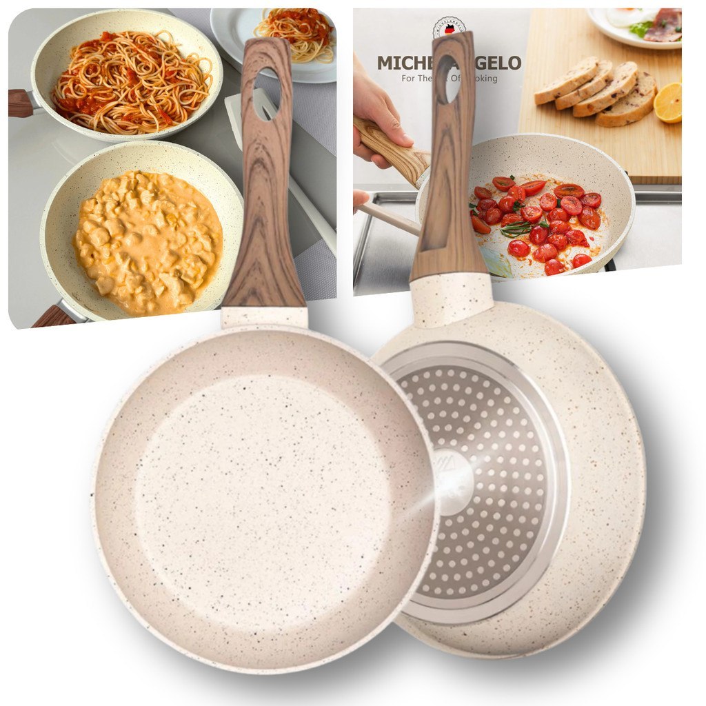 Frigideira Antiaderente Não Usa Óleo Cerâmica Vanilla Cream Branca Bege Fundo Triplo Premium...