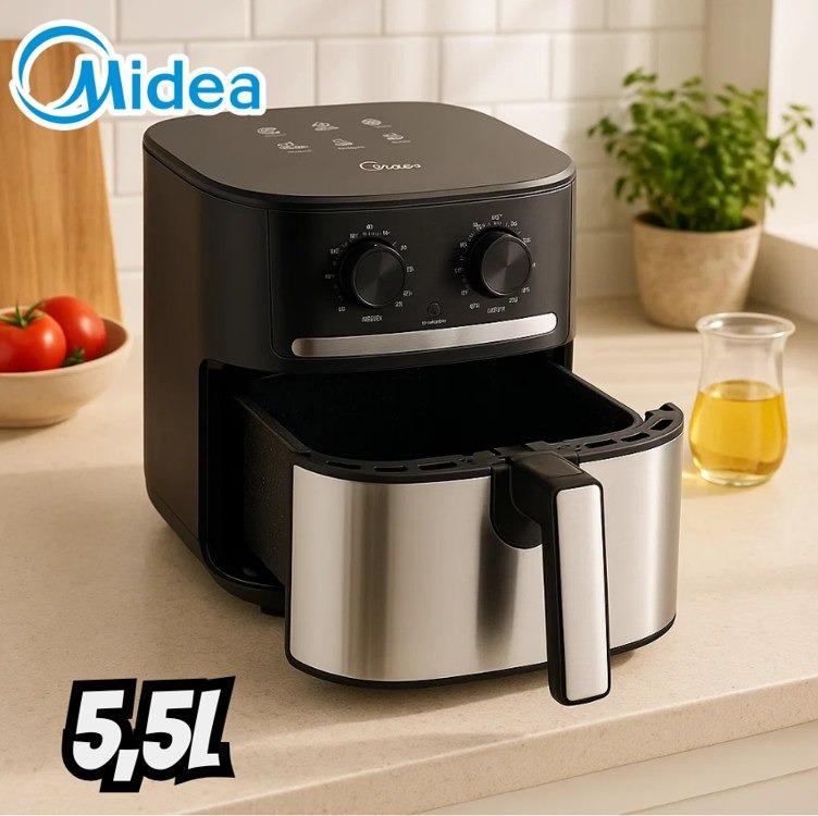 Fritadeira Air Fryer 5,5L Cyclone Preto e Inox Midea