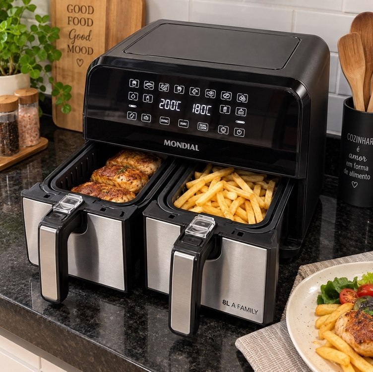 Fritadeira Air Fryer Mondial AFD-01-BI Duplo Cesto 8L 2000W