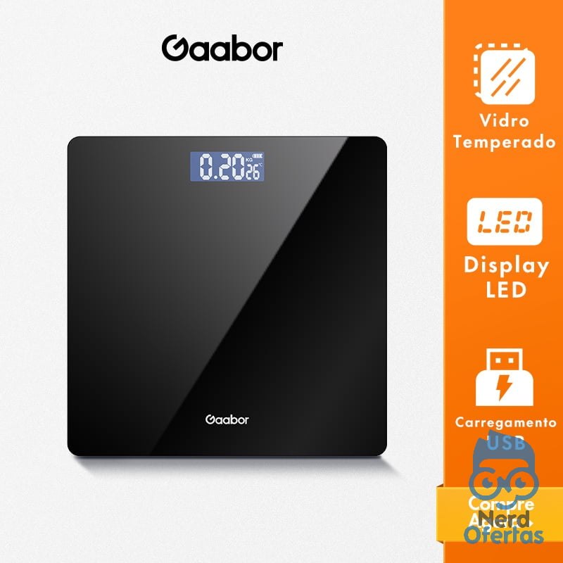 ➡️ GAABOR BALANÇA DIGITAL COM DISPLAY LED HD ATÉ 180KG CARREGAMENTO USB PRETO/VERDE GWS-M01A