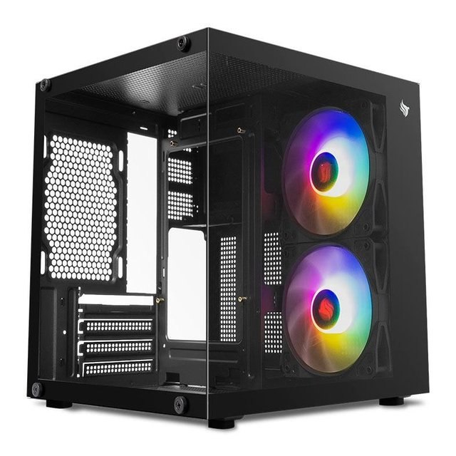 ⚠️ GABINETE GAMER AQUÁRIO PICHAU ATOM X, MINI-TOWER, LATERAL DE VIDRO, COM 2 FANS, PRETO, PG...