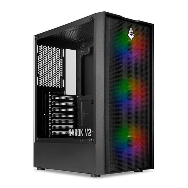 ⚠️ GABINETE GAMER MANCER NAROK V2, RAINBOW, MID-TOWER, LATERAL DE VIDRO, COM 3 FANS, PRETO,...