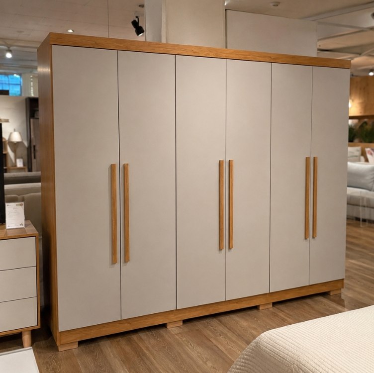 Guarda-roupa Casal 6 Portas 2 Gavetas França Espresso Móveis cor cinamomo off-white