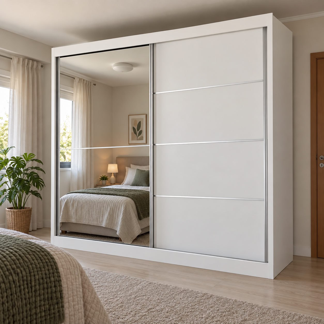 Guarda Roupas Casal 2 Portas Com Espelho 4 Gavetas Áustria Branco