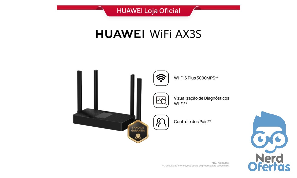⚠️ HUAWEI WiFi AX3S | Roteador | Wi-Fi 6+, 3000Mbps | Easymesh | HiConfig Preset | Preto