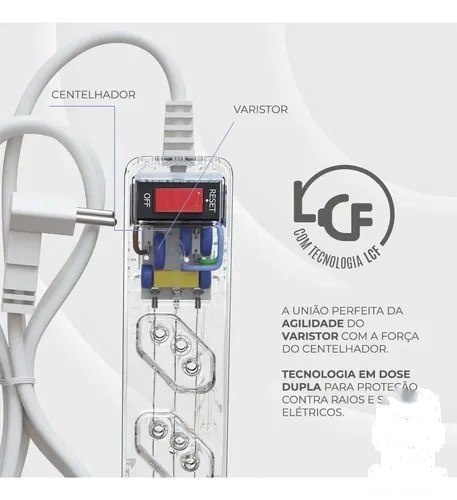 ➡️ iCLAMPER Energia 5 Tomadas LCF Transparente Filtro de Linha e Protetor Elétrico DPS Bivolt