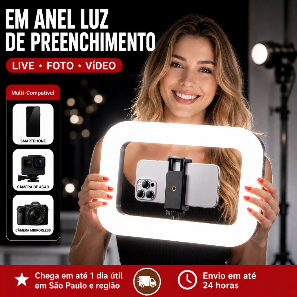 🔥 ILUMINAÇÃO PROFISSIONAL RING LIGHT LED PORTÁTIL 20W PARA FOTOS E VÍDEOS