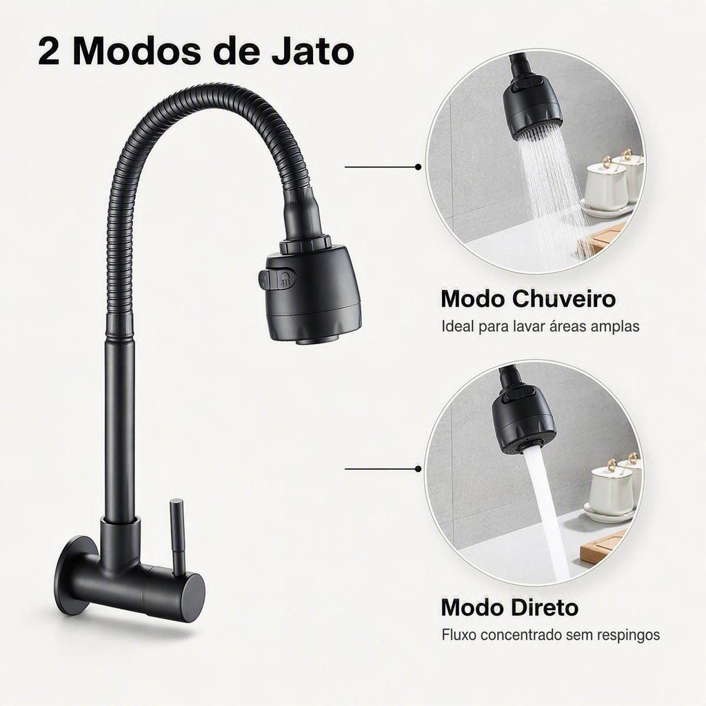 🔥 INOX TORNEIRA PRATA/PRETO COM CHUVEIRO COM ROTAÇÃO DE 360° COZINHA LUXO PAREDE PROMOÇÃO