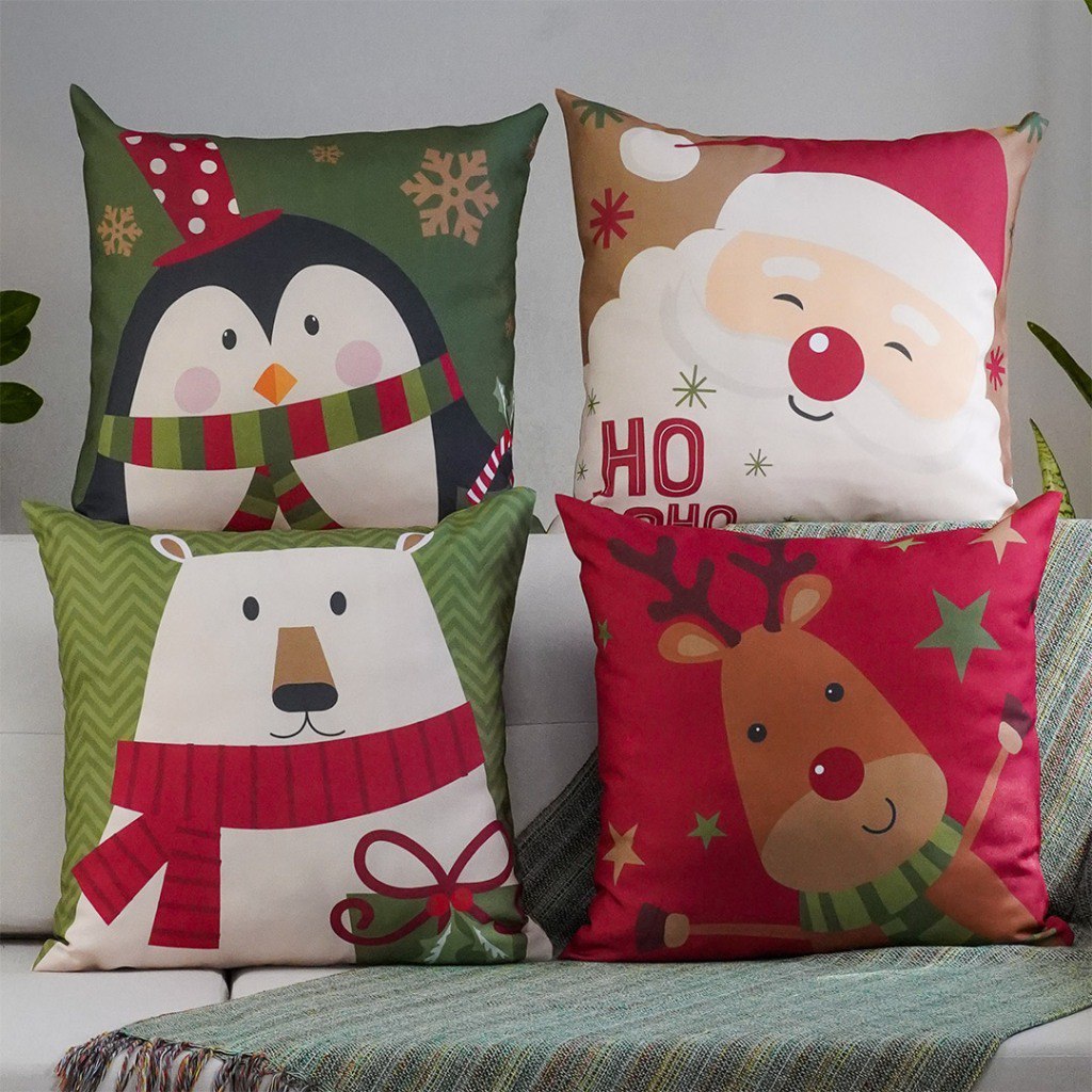 *🆘JÁ COMPRA LOGOO 😮🏃🏻‍♀️FELIZ NATAL - KIT 4 CAPAS DE ALMOFADA 45X45CM DECORATIVAS HOME*