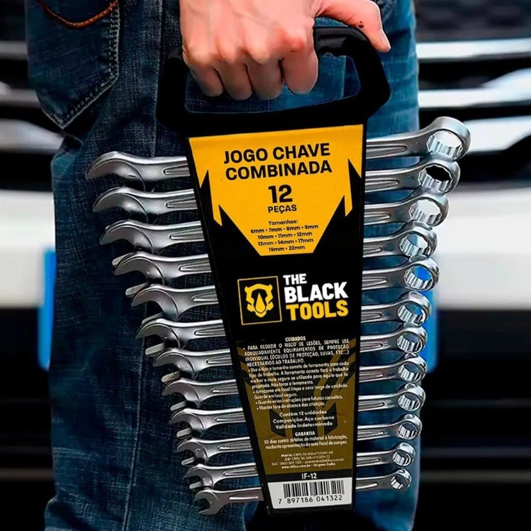 Jogo De Chave Boca E Estrela Combinada 12 Pçs Aço 6-22 Mm Tkch12 The Black Tools