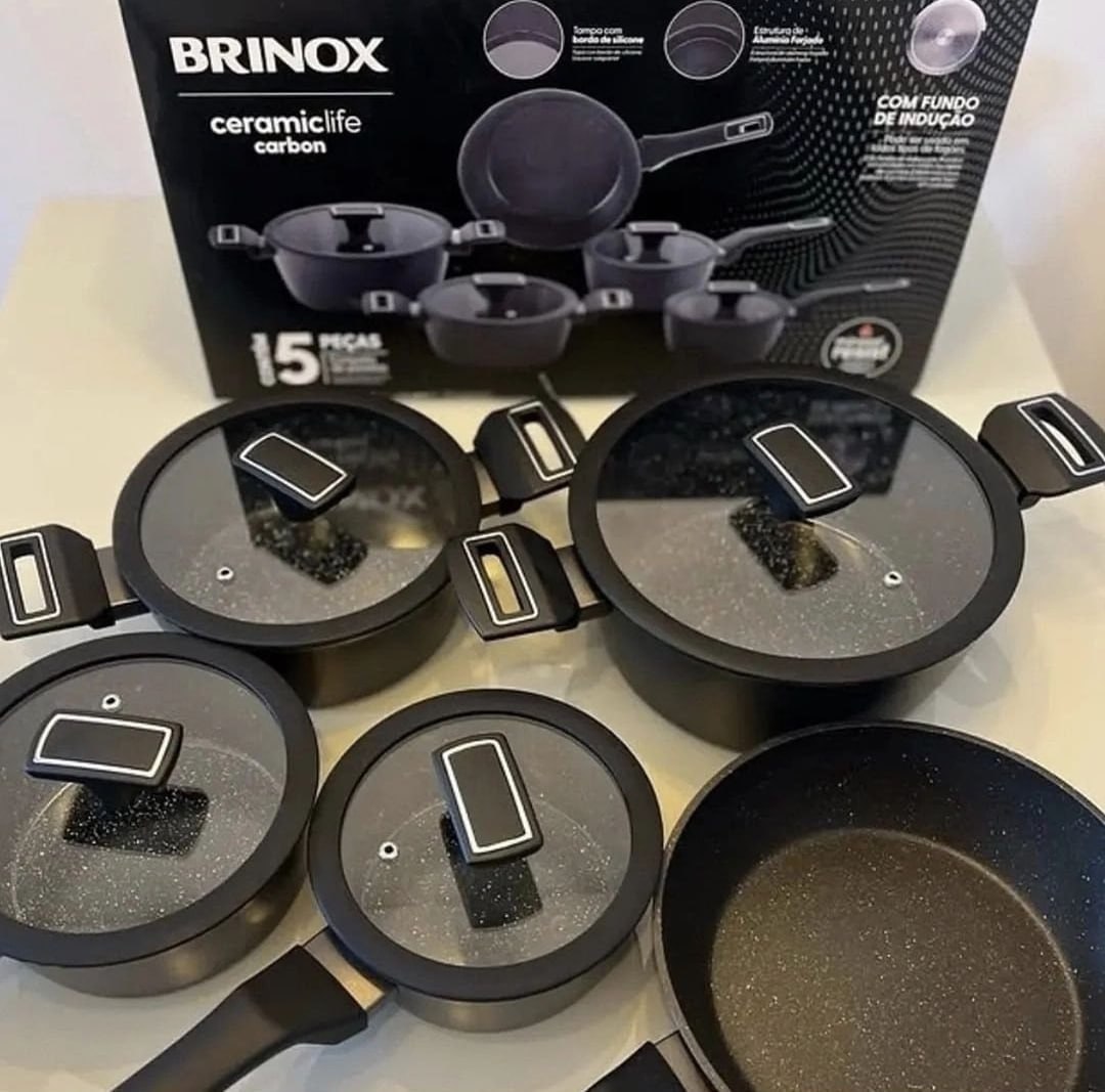 Jogo De Panelas Brinox Cerâmico 5 Pçs Carbon Ceramic Indução Cor Preto