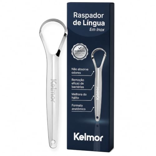 ➡️ KELMOR Raspador De Língua Inox Cirúrgico Limpador Bucal Profissional Escova de Língua em...