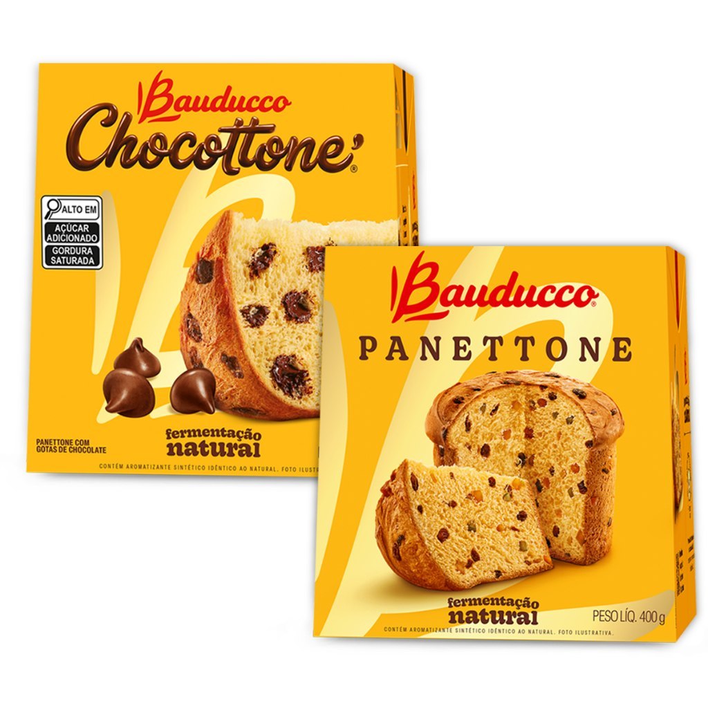 KIT 01 UND PANETTONE FRUTAS CRISTALIZADAS 400G + 01 UND CHOCOTTONE 400G BAUDUCCO