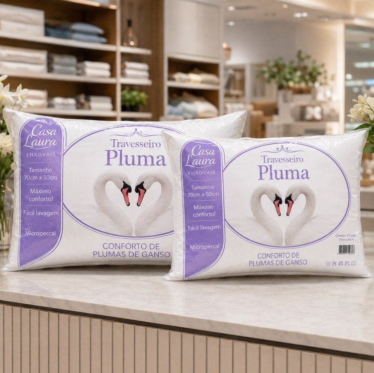 Kit 02 Travesseiro Antialérgico Pluma De Ganso 70cm X 50cm Cor Branco