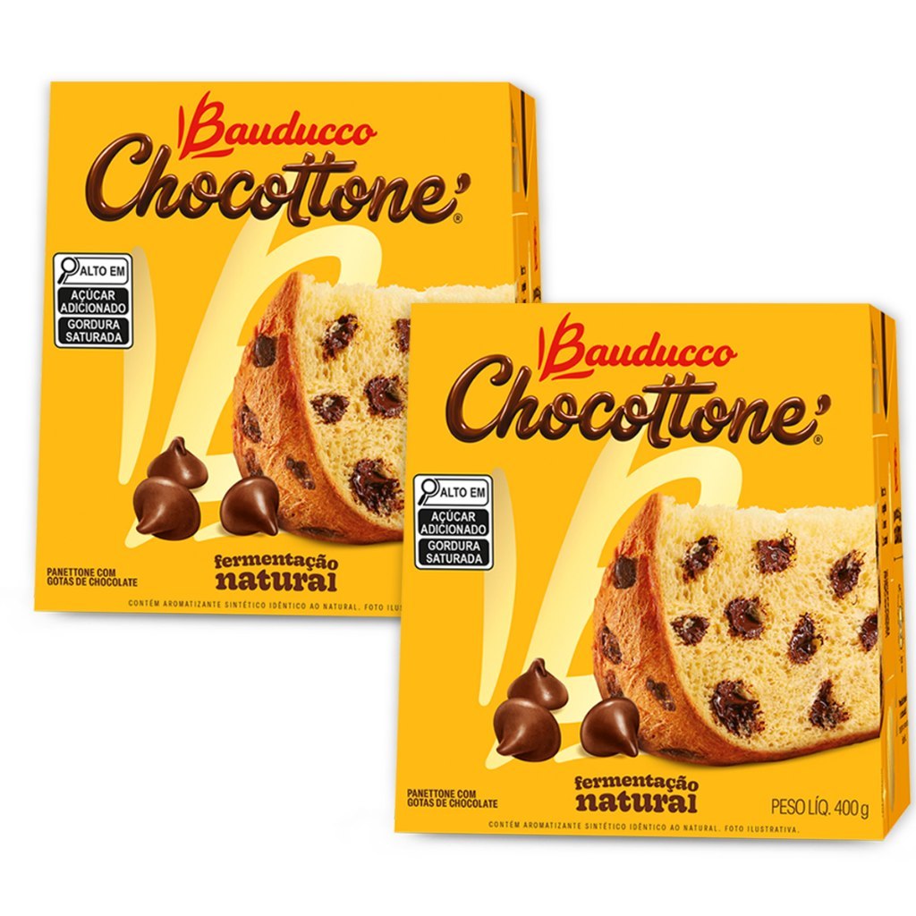KIT 02 UNIDADES CHOCOTTONE COM GOTAS DE CHOCOLATE 400G BAUDUCCO