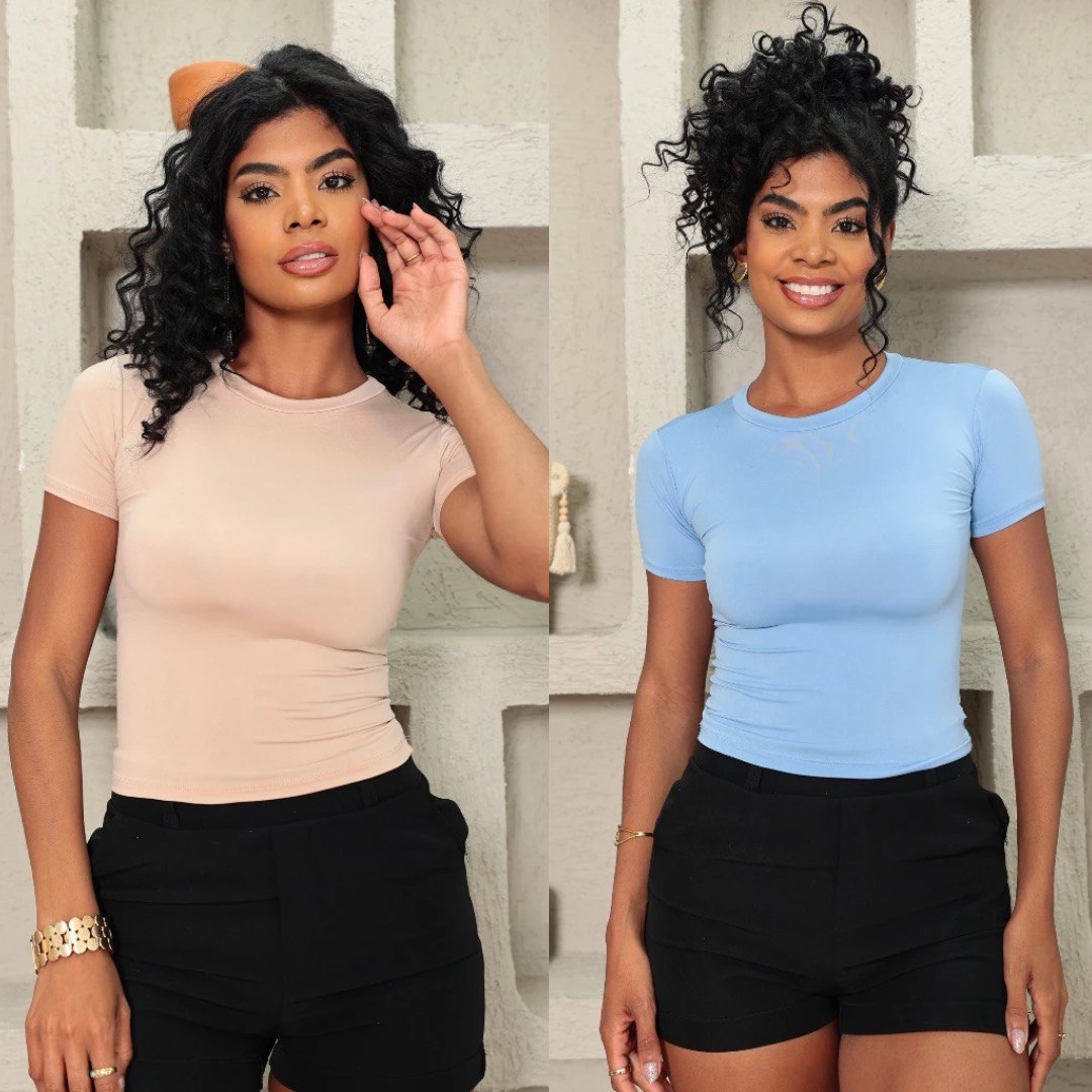 KIT 03 Baby Tee Feminina - Blusa Slim Fit Manga Curta - Blusa de Compressao Baby Tee