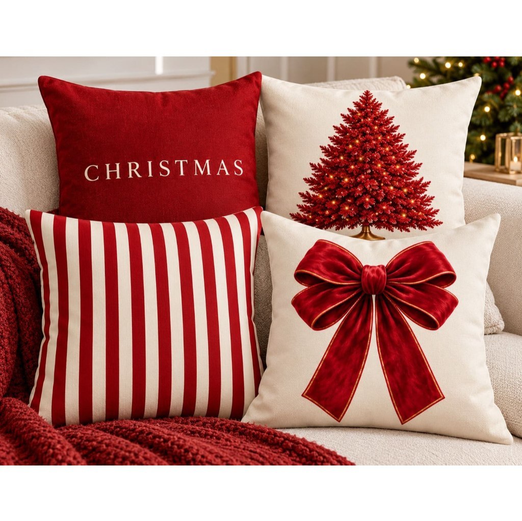 KIT 04 CAPA DE ALMOFADA 45CM X 45CM DECORATIVA NATAL AREIA
