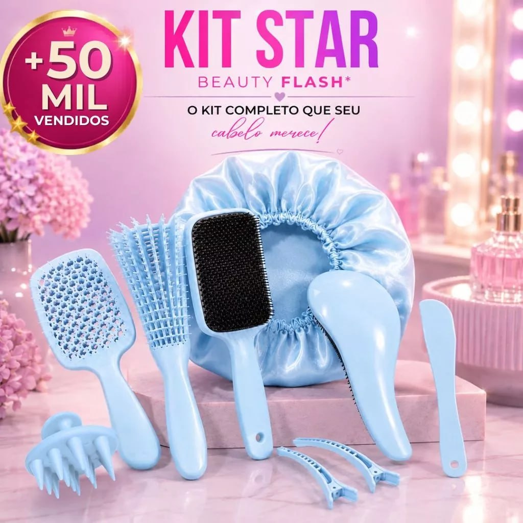 Kit 05 Escova Raquete Flex Escova Mágica e Polvo Massageador de Silicone Touca de Cetim Beau...