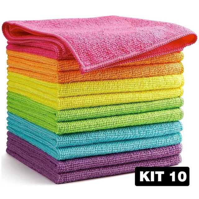 ➡️ KIT 10 PANOS DE LIMPEZA MICROFIBRA ALTA ABSORÇÃO MULTIUSO