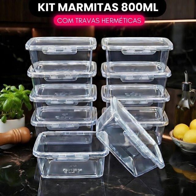 ➡️ KIT 10 POTES HERMETICOS COM TRAVA 800ML JOGO DE MARMITAS