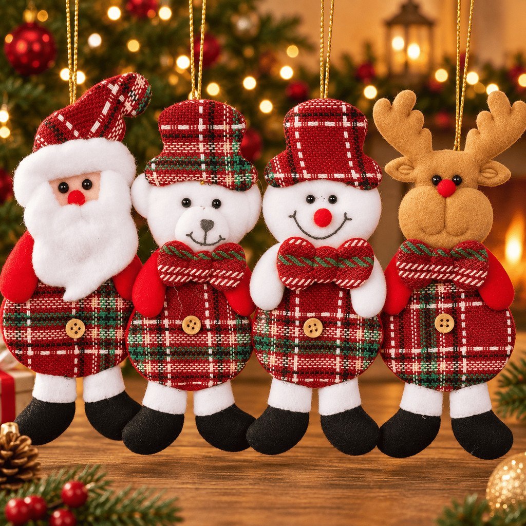 KIT 12 ENFEITES NATALINOS DE PELÚCIA 13CM PARA ÁRVORE DE NATAL PAPAI NOEL ALCE URSO BONECO D...