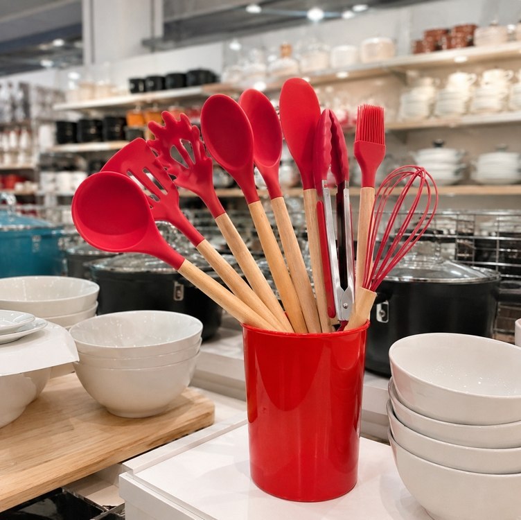Kit 12 Utensílios De Cozinha Em Silicone Premium Com Cabo De Madeira Aristus Resistentes Ao...
