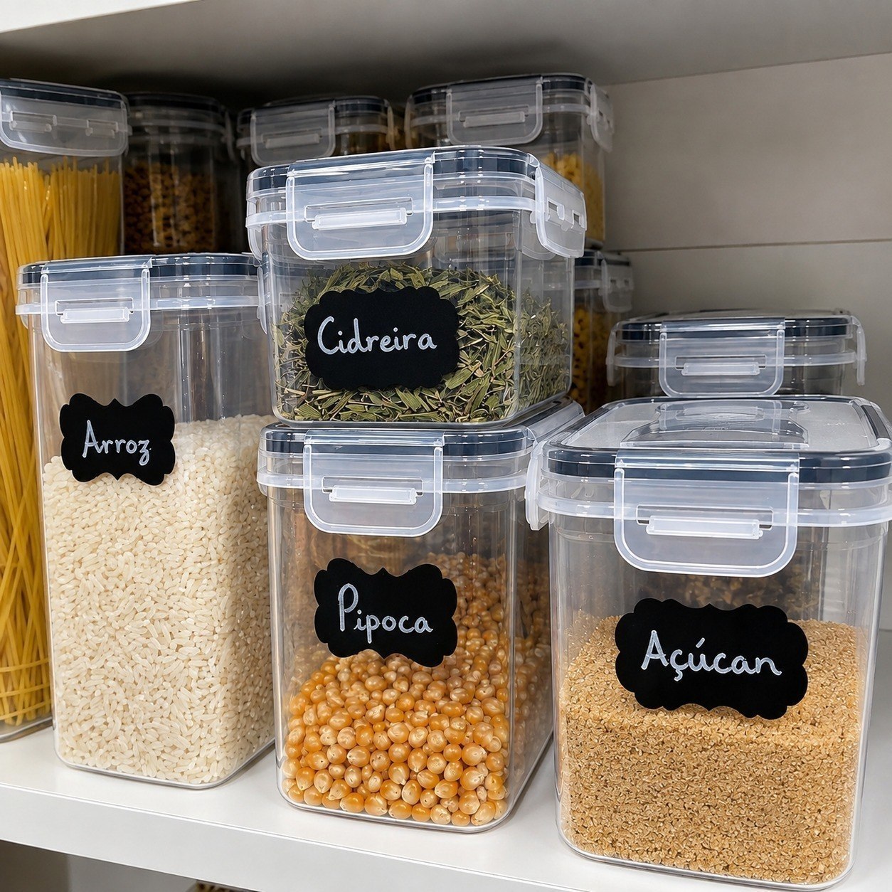 Kit 15 Potes Herméticos Empilháveis Quadrados para Mantimentos e Organização da Cozinha com...