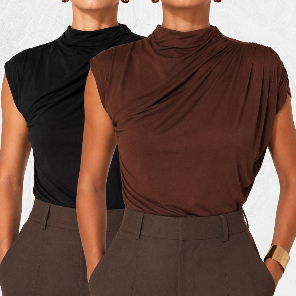 🔥 KIT 2 BLUSA FEMININA ELEGANTE GOLA ALTA SEM MANGA BALADA CASUAL CHIQUE MINIMALISTA CONFORT...