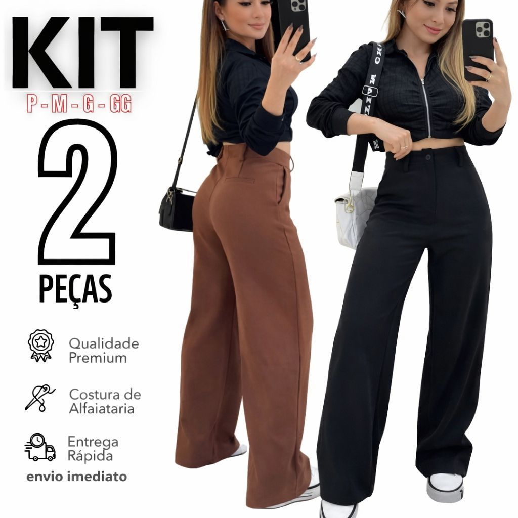 Kit 2 Calça Alfaiataria PREMIUM Cintura Alta Com Bolso PROMOÇÃO