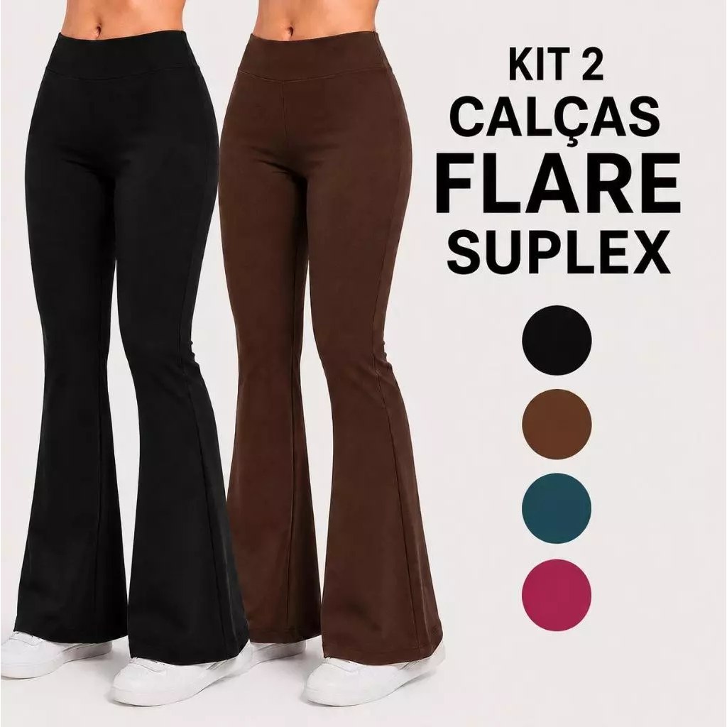 🔥 KIT 2 CALÇAS LEGGING FLARE LEG BAILARINA FEMININA SUPLEX CINTURA ALTA SEM TRANSPARÊNCIA CÓ...