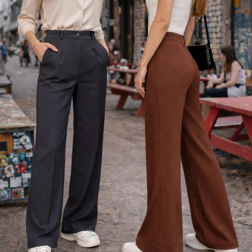 Kit 2 Calças Pantalona Alfaiataria Feminina Cintura Alta Bolso Lateral Botão Frontal Wide Leg