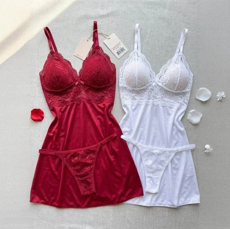 Kit 2 Camisola Sexy Sem Bojo Com Calcinha Renda Pijama Baby