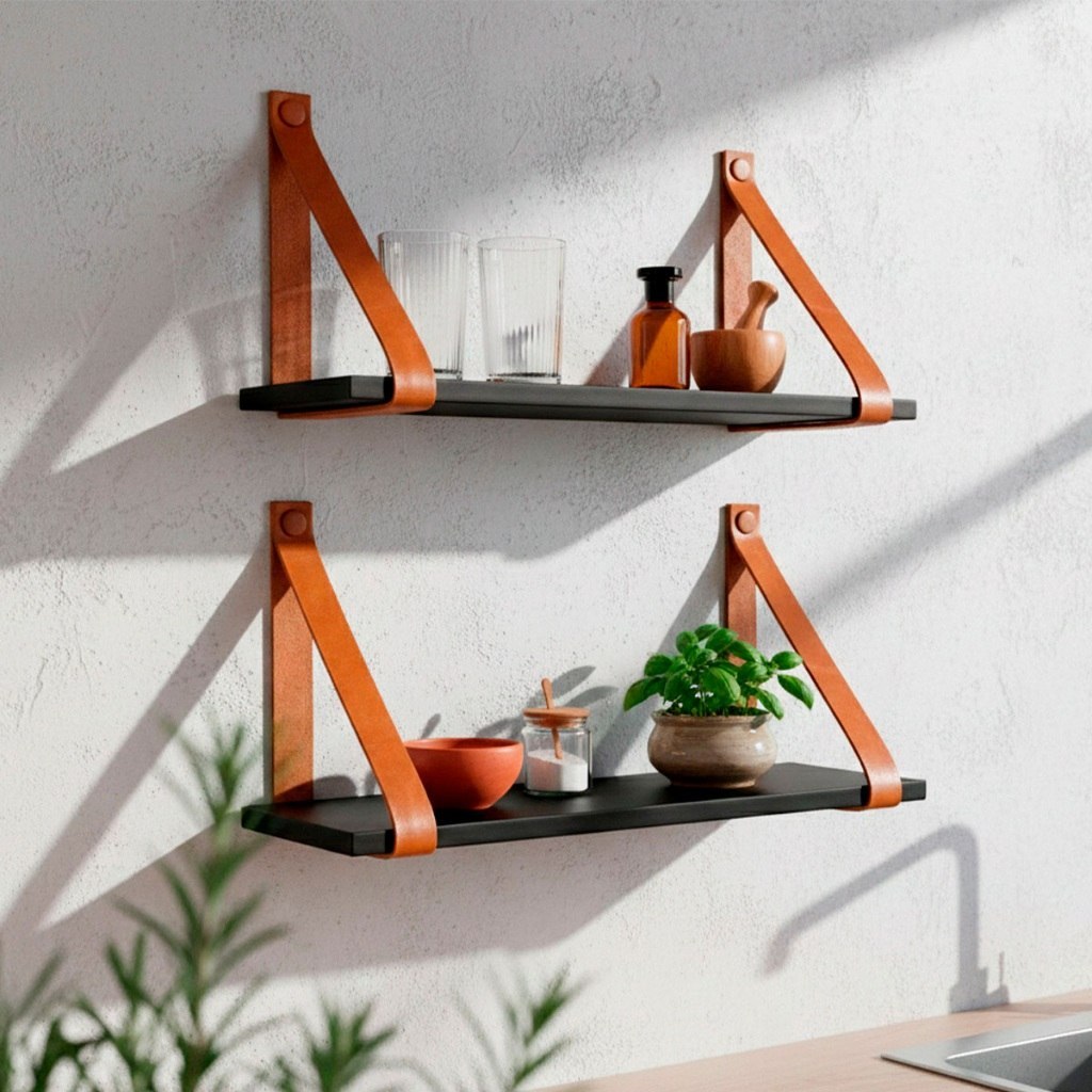 Kit 2 Prateleira de Madeira Prateleira Suspensa Com Alça Para Cozinha Prateleira Decorativa