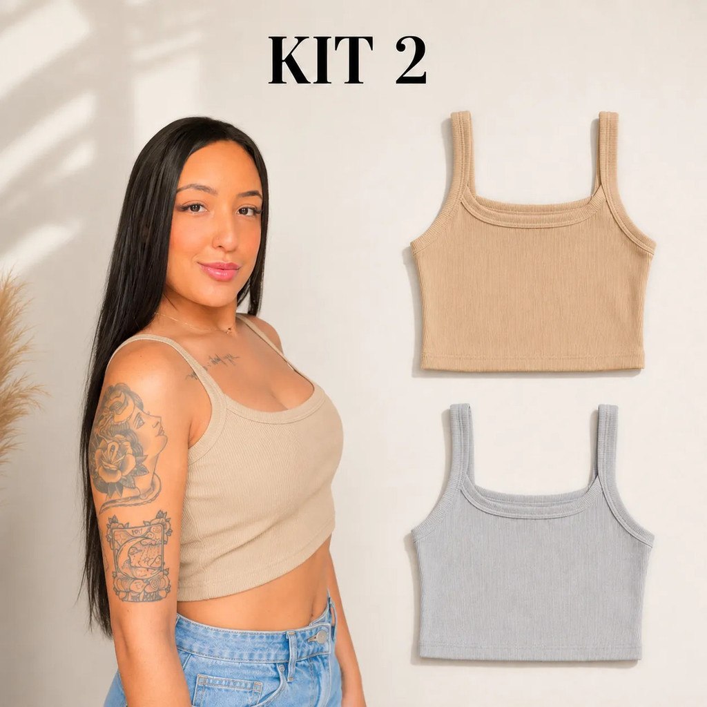KIT 2 REGATA TOP/CROPPED FEMENINA CANELADA FORRADA BASIC MOD
