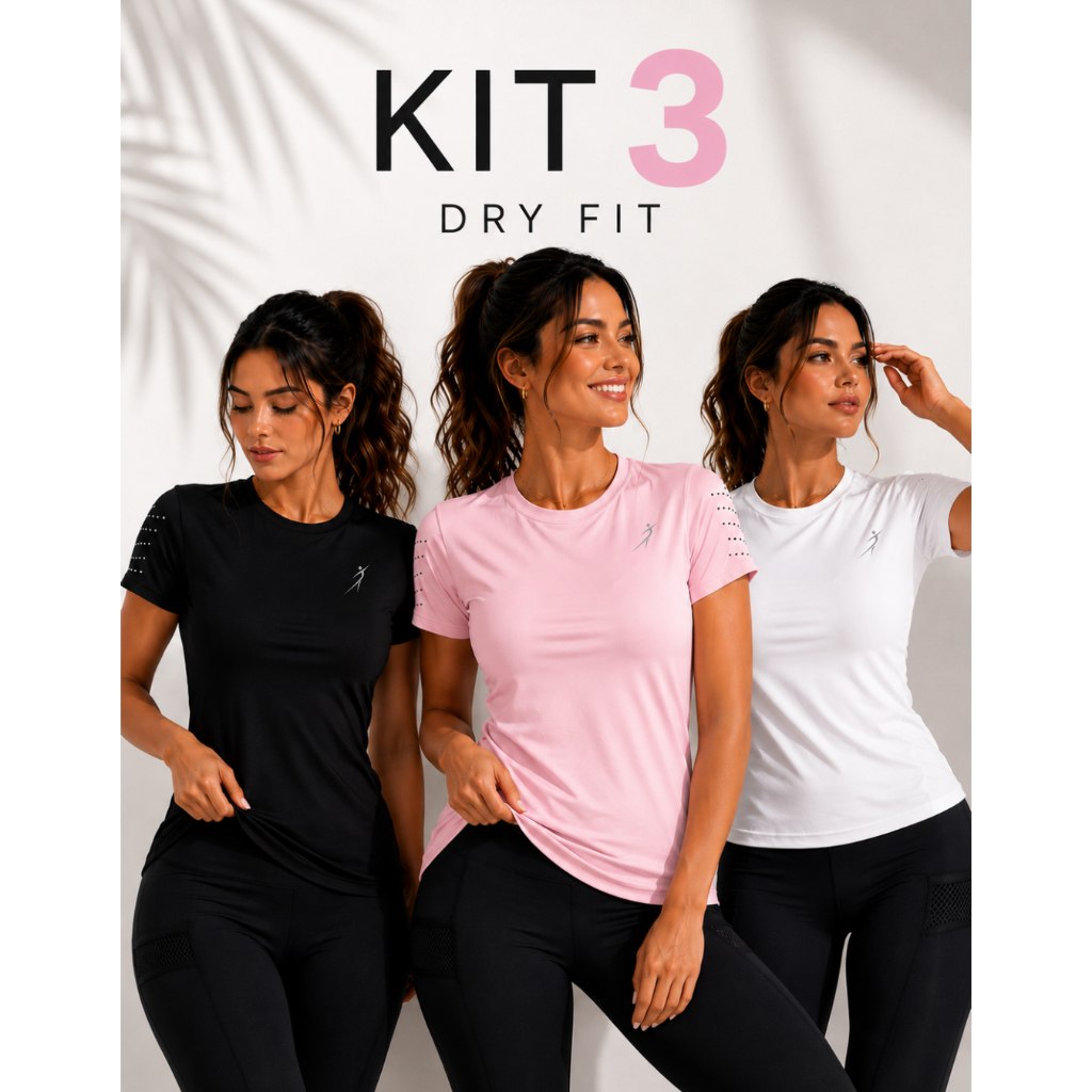 Kit 3 Camiseta Dry Fit Feminina Academia Fitness Treino Corrida Caminhada Esportiva Envio Rá...