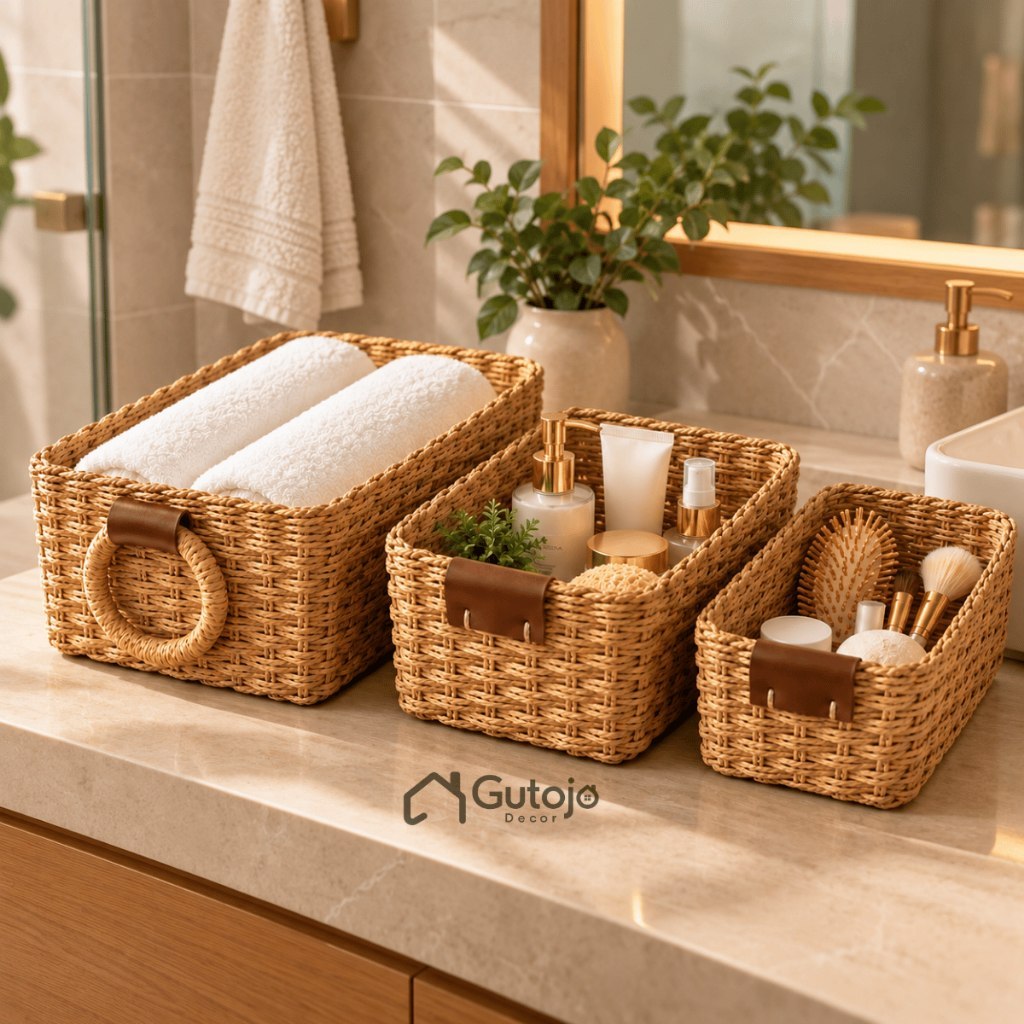 🔥 KIT 3 CESTO ORGANIZADOR ARTESANAL DE PALHA PARA CASA BANHEIRO COZINHA BOHO NATURAL DECORAÇ...