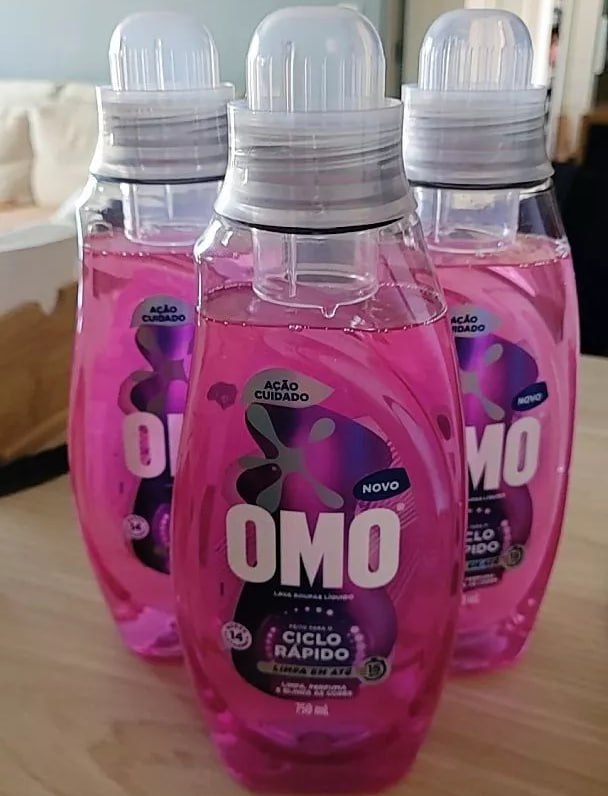 Kit 3 Lava-Roupas Líquido Omo Ciclo Rápido Ação Cuidado Frasco 750ml cada