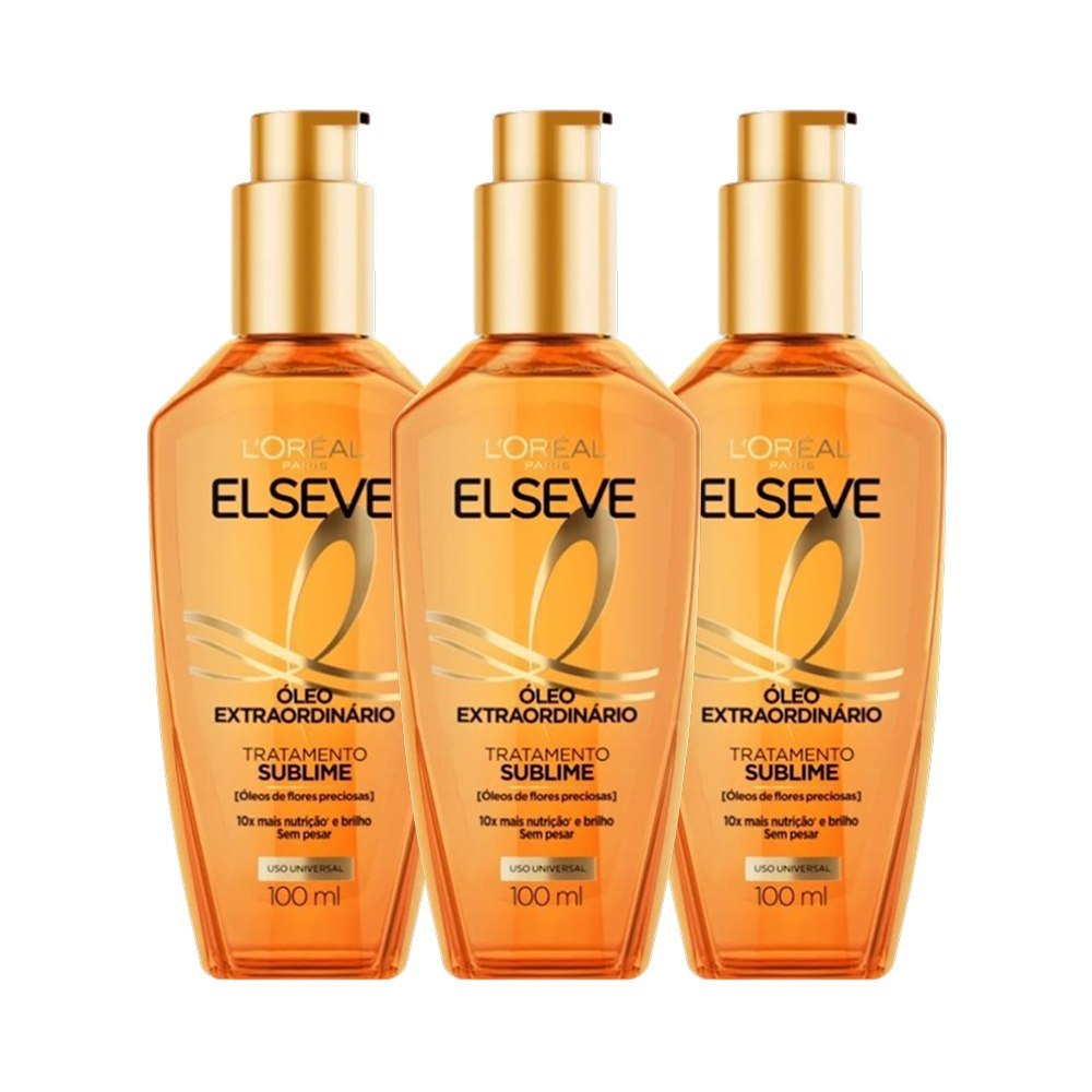 KIT 3 ÓLEO CAPILAR ELSEVE L'ORÉAL PARIS ÓLEO EXTRAORDINÁRIO 100ML - 3 UNIDADES