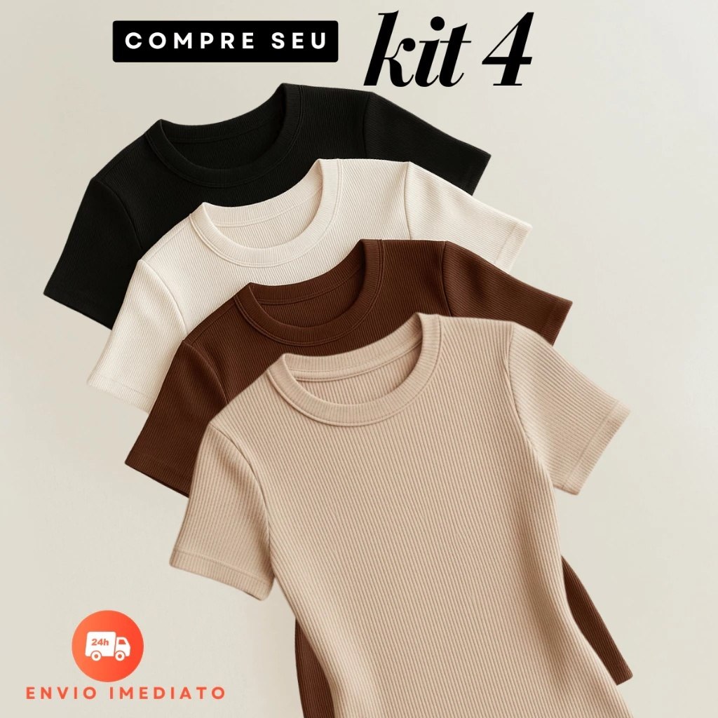 Kit 4 Blusas Feminina Ribana Canelado Básica Casual Estilosa Tendência Verão