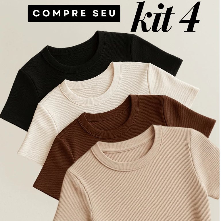 Kit 4 Blusas Feminina Ribana Canelado Básica Casual Estilosa Tendência Verão