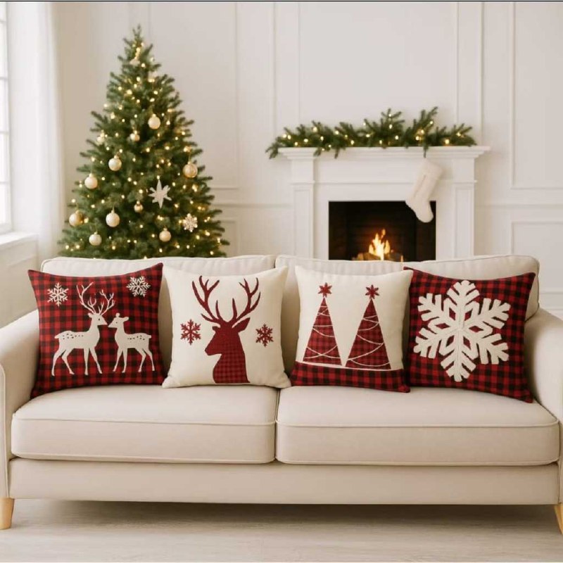 🆘KIT 4 CAPAS DE ALMOFADAS DECORATIVAS 45X45CM FELIZ NATAL SALA QUARTO E DECORAÇÃO