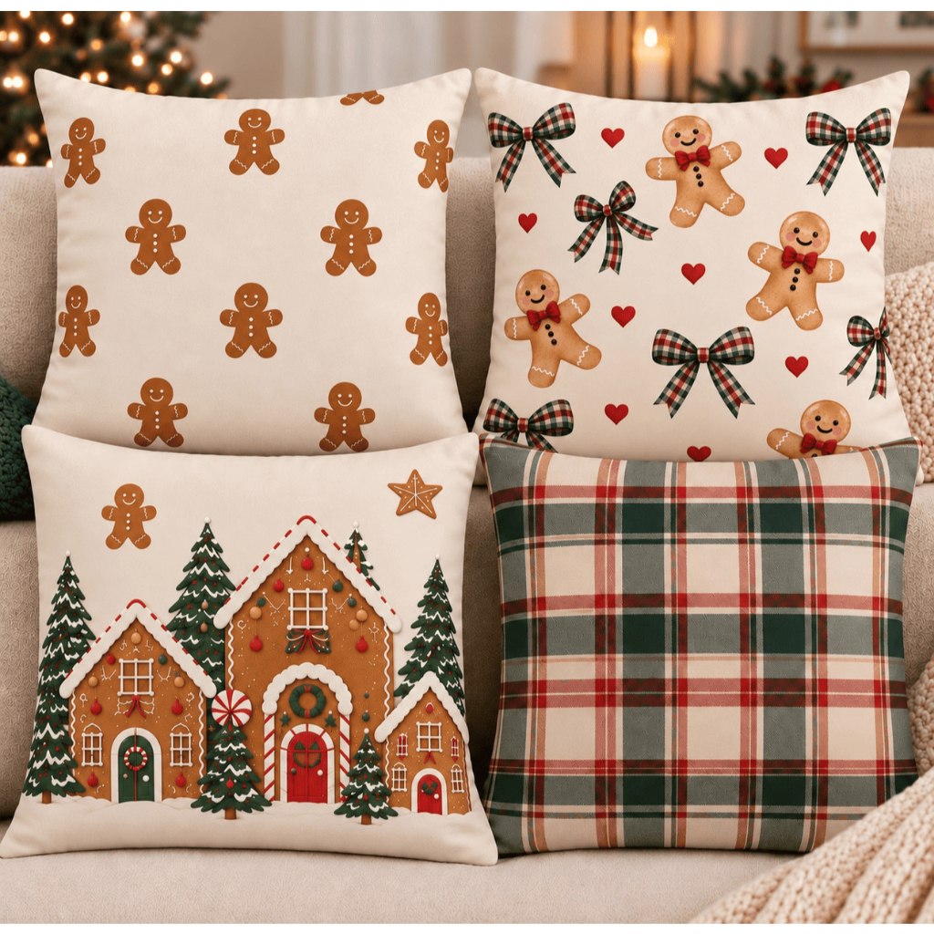 Kit 4 Capas de Almofadas Natalinas Decorativas Natal Enfeite de Natal 45x45
