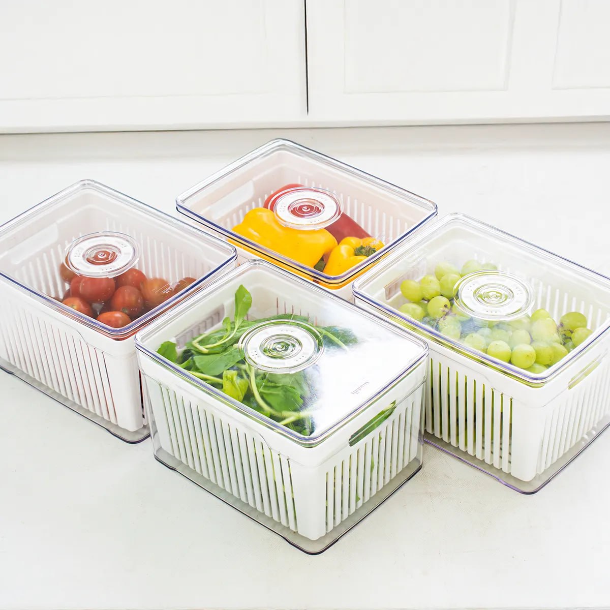 Kit 4 Cestos Organizadores De Geladeira 4,0L Acrílico Plástico Transparente Para Frutas E Ve...
